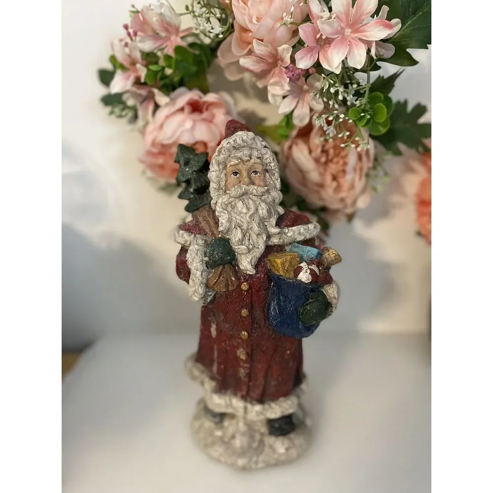 Vintage Santa Claus Statue With‎ Bag Of Toys And Tree Resin 10
